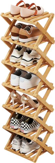 제제랑 신발정리대 접이식 슬림 틈새 신발장 좁은현관, 7단, 우드