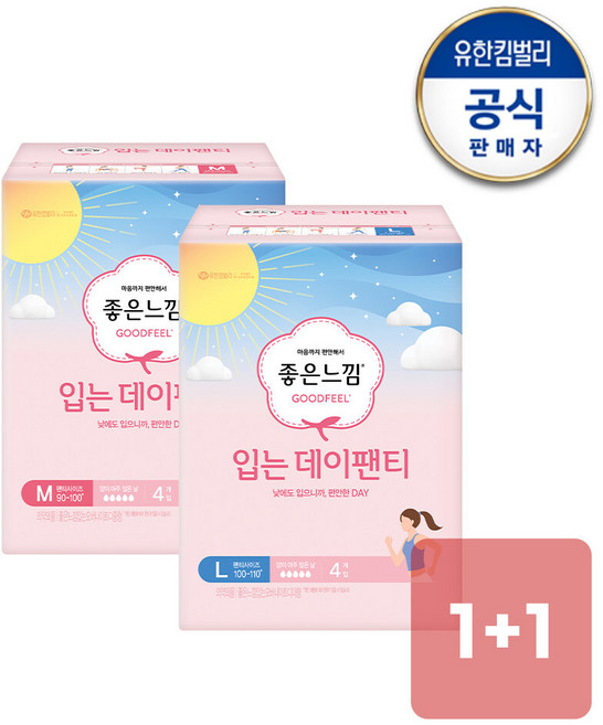 좋은느낌 입는데이팬티 중형/대형 생리대 4매x1+1팩, 대형, 4매, 2개