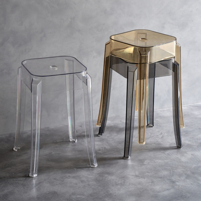 투명 플라스틱 의자 아크릴의자 카페 인테리어 스툴 매장용 등받이 없는 업소용 체어, 투명 낮은 스툴