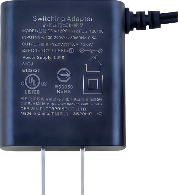 全方位科技 AC110/220轉DC12V1A變壓器(5.5MM) 監視器攝影機監控電源供應器台灣大廠安規, 1個, DSA-12PF11-12FUS 120100