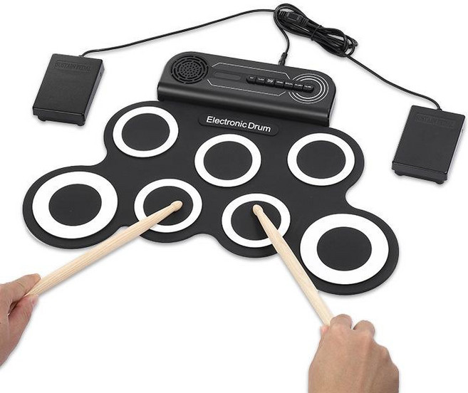 이스턴 폴더블 전자 드럼 휴대용 롤업, 화이트, 1개