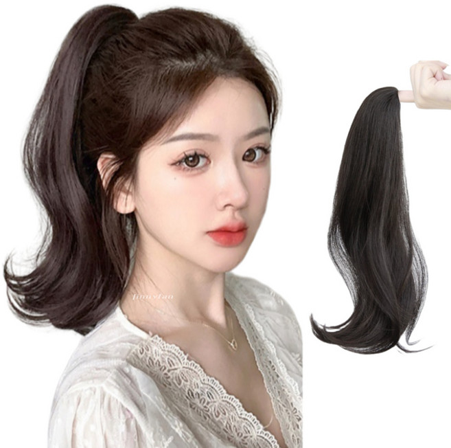 지니판 머릿결 좋은 집게형 포니테일 가발 (똥머리가능), 1개, 내츄럴블랙