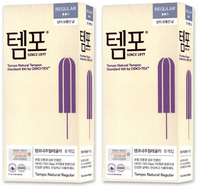 동아제약 템포 유기농 순면 네추럴 레귤러 8P, 8개입, 2개