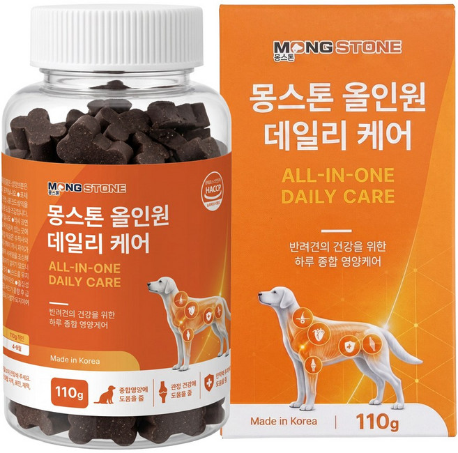 몽스톤 강아지 올인원 종합영양제 관절 피부 기관지 눈 장 애견 영양제 110g, 1개