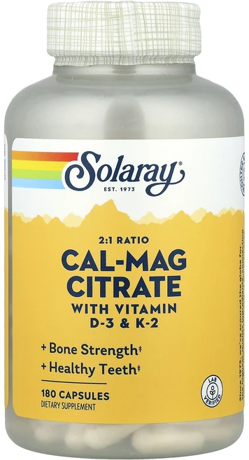 Solaray 칼슘-마그네슘 시트레이트 2:1 비율 캡슐 180정, Solaray칼슘마그네슘시트레이트21비율캡슐180정, 1개 - 쿠팡