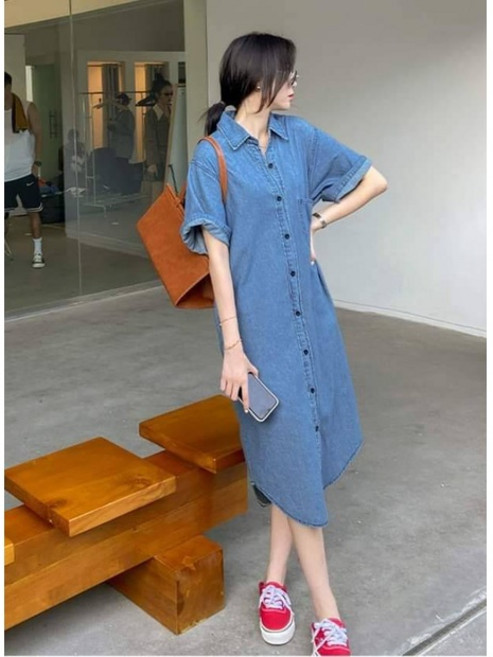 夏季韓版寬鬆牛仔連身裙