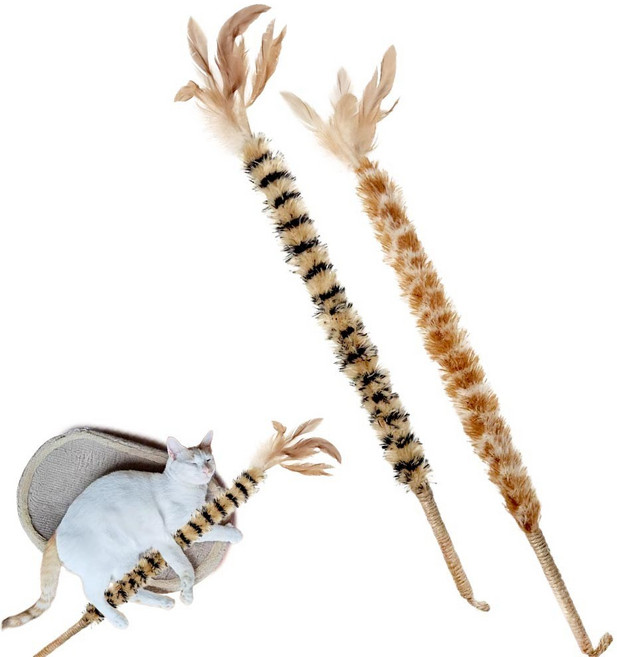견행묘행 고양이 깃털 장난감 낚시대 사냥놀이, 1개, 브라운