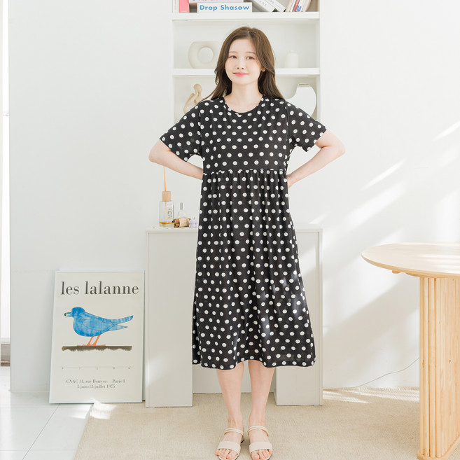 아킵 냉감 반팔 원피스 데일리 홈웨어 루즈핏 쿨원단