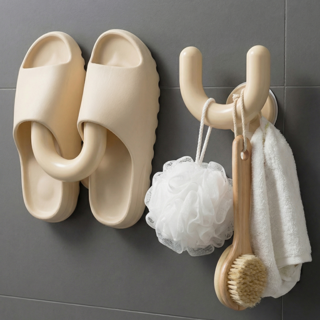 리프하임 무타공 다용도 욕실화 거치대, 2개, 크림 화이트