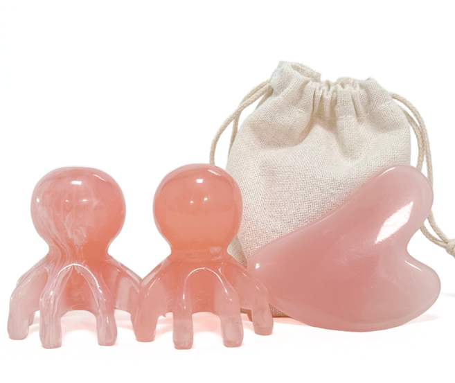 루체아 상처없는 올인원 괄사 두피 안면 승모근 뒷목, 크림핑크 문어괄사, 2개