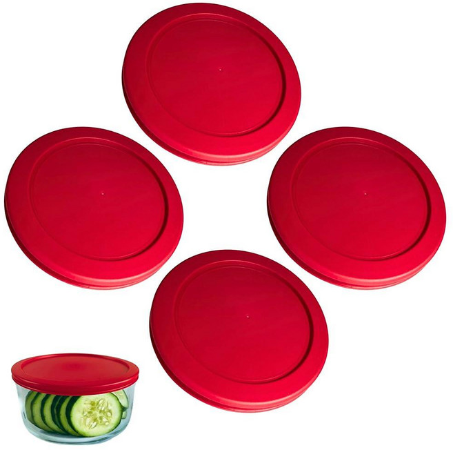Pyrex 7201-PC용 4컵/950mL 청록색 교체 뚜껑/커버 4컵/946.4ml(32온스) 앵커 호킹 및 Klare Ware 보관 그릇 *뚜껑만* - *유리 용기 미포함, 4 Pack_Red