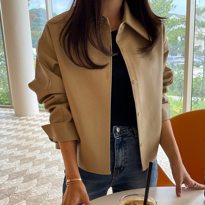 루스리더 여성 패션 데일리 카라넥 가죽 셔츠 자켓 V429