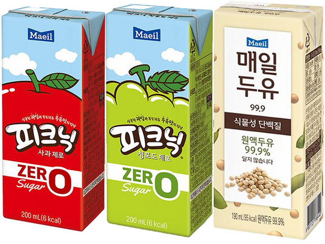 피크닉 제로 사과 24+ 제로 청포도 24+매일 두유 99.9 190ML 24