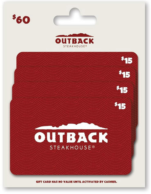 아웃백 스테이크하우스 기프트 카드 4개 60달러 멀티팩, 60, Standard