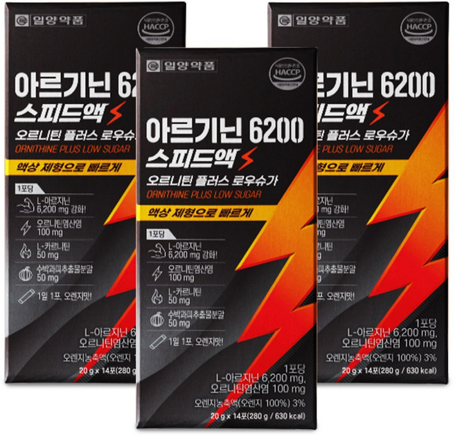 일양약품 L아르기닌 6200 액상 아르지닌 오르니틴 20gX14포X3박스, 20g, 3개