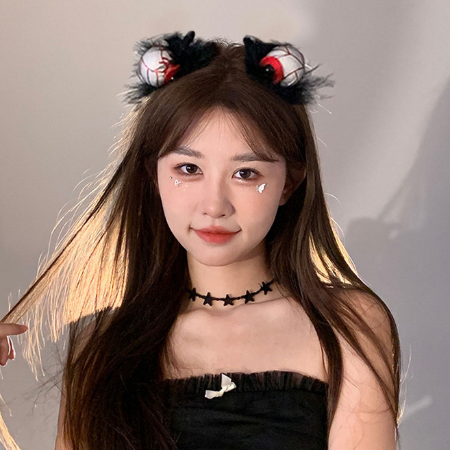 쿠이시 할로윈 파티 유령 호박 해골 악마 헤어밴드 코스프레 머리띠, 1개입, 레드아이