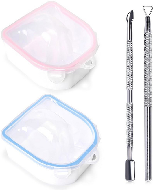 롤러블링 가능한 2개의 PCS 네일 소킹 볼 오프 아크릴 리무버 도구 아세톤 폴리시 소커 트레이 매니큐어, blue-pink, 4