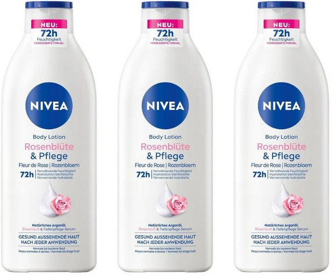독일 내수용 니베아 로즈블로썸 & 케어 바디로션 NIVEA Body Lotion Rose Petal & Care Body Cream with Deep Care Serum for, 3개, 400ml