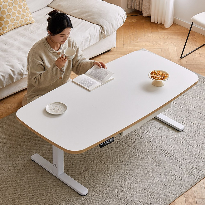 아우스 원목 FJ13 모션 거실테이블 리프트업 소파테이블 리프팅테이블 높이조절 테이블 좌식 모션데스크 사각형, 화이트(FJ13)