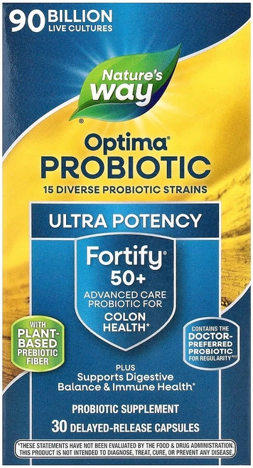 네이처스 웨이 옵티마® 프로바이오틱스 포티파이® 50+ 900억 CFU 서방형 캡슐 30정 NWY-15785, 1개 - 쿠팡