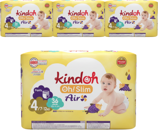 킨도 프리미엄 뉴오슬림 에어 팬티형 기저귀 아동용, 4단계, 144매