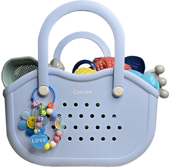 뷰레이터닷컴 콘시아 물빠지는 목욕바구니 샤워 목욕탕 사우나 스파백 + 키링세트, 스카이