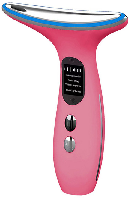 얼굴 목 마사지기 45도 온열 EMS미세전류 이온도입 음파 진동 USB충전식 피부케어마사지기, 분홍색