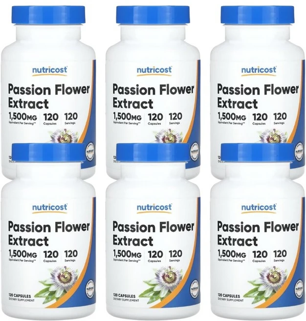 패션 플라워 천연 수면 보조제 1500mg 120캡슐 무 멜라토닌영양제, 6통 - 쿠팡