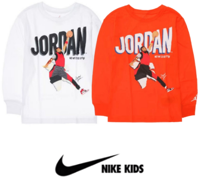 [백화점 매장판] 나이키 키즈 조던 MVP 점프맨 주니어 남아 여아 공용 남아옷 여아옷 라운드 기본 캐주얼 크루넥 긴팔 티셔츠