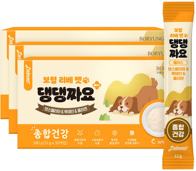 보령 리베 펫 댕댕짜요 플러스 종합건강 강아지 영양간식, 눈건강&피부건강&관절건강, 360g, 3세트