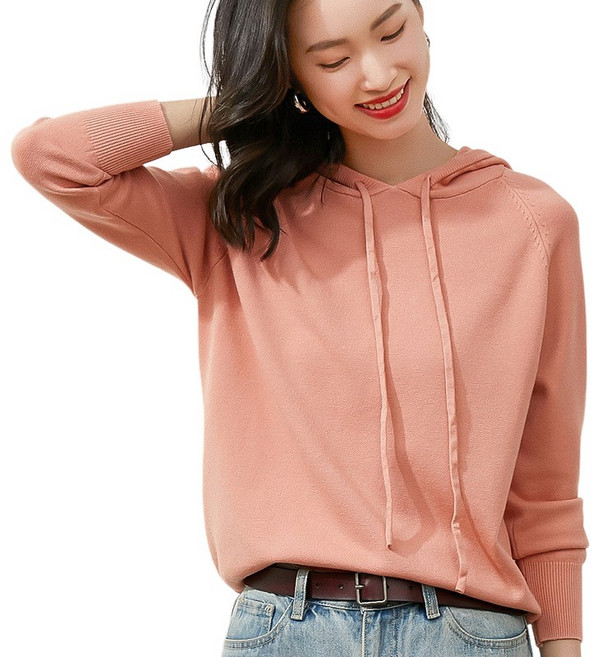 여성 부드러운 긴팔 후드 니트 여유로운 핏의 편안한 데일리 레이어드 아이템 Women's knitwear 5909