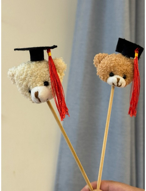 手工毛線編織花畢業玩偶花束 鈎針學士帽娃娃玩偶 大學畢業禮物, 1個, 小熊咖色