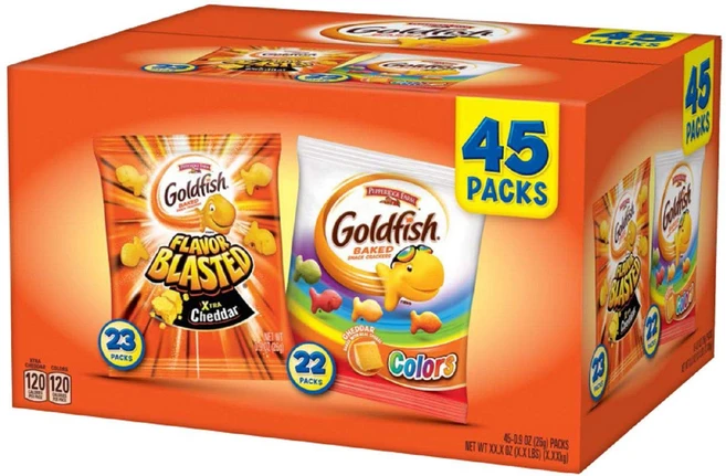 Pepperidge Farm 페퍼리지 팜 골드피쉬 2가지맛 버라이어티 팩 0.9oz(26g) 45개입 Goldfish Variety Pack, 1g, 1개 - 쿠팡