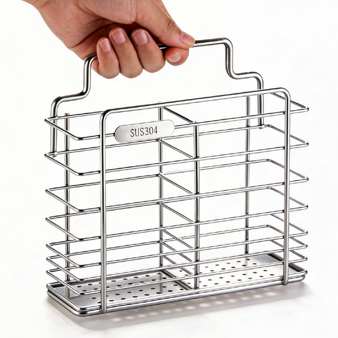 지미스홈 캠핑 주방 304 스텐 자동 물빠짐 수저통, 실버, 1개