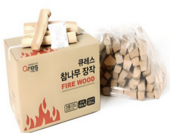 큐레스 3중 방습 국산 참나무 장작, 20kg, 2개