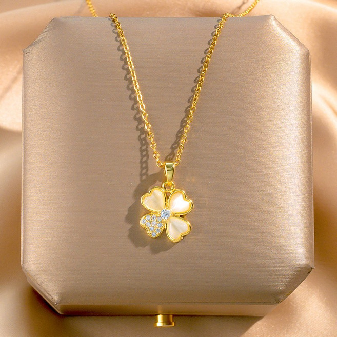 Youmi 14K 도금 플라워 포인트 여성 목걸이 우아한 분위기 데일리 착용 TJM-002