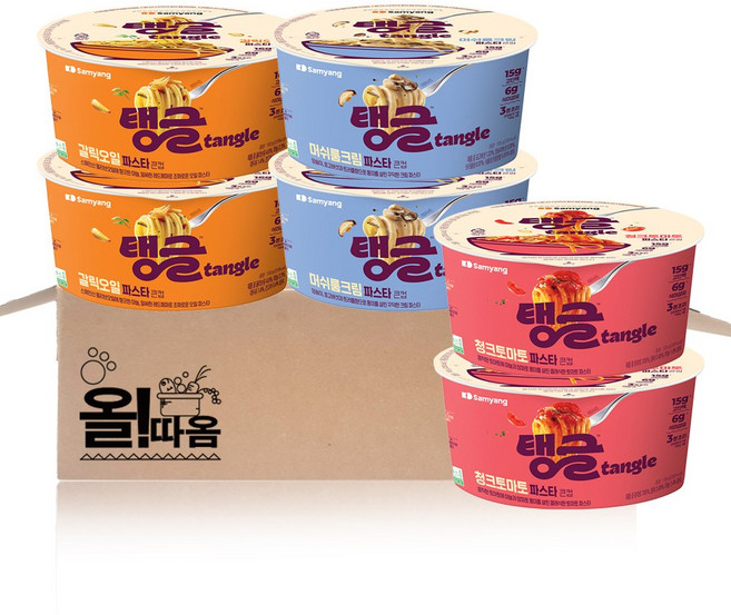 탱글 파스타 큰컵라면 3종 6입 혼합세트 (머쉬룸크림파스타2+갈릭오일파스타2+청크토마토파스타2), 1세트, 610g