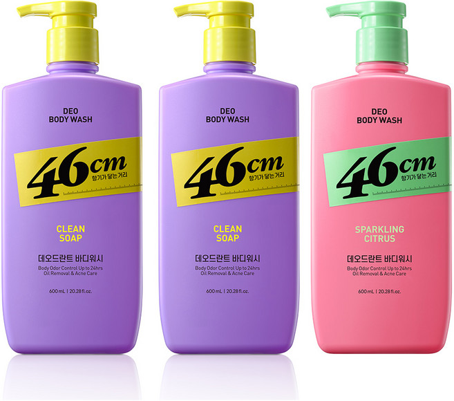 온더바디 46cm 체취솔루션 약산성 데오드란트 바디워시 600ml x 3개 (클린솝향 x 2개 + 스파클링 시트러스 x 1개), 1개