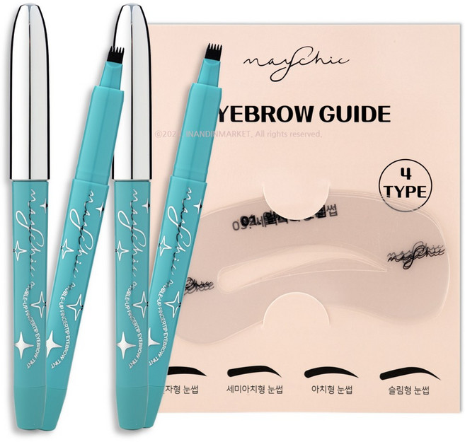 메이시크 더블업 핑거팁 아이브로우 틴트 다크브라운 2개+눈썹가이드 4종