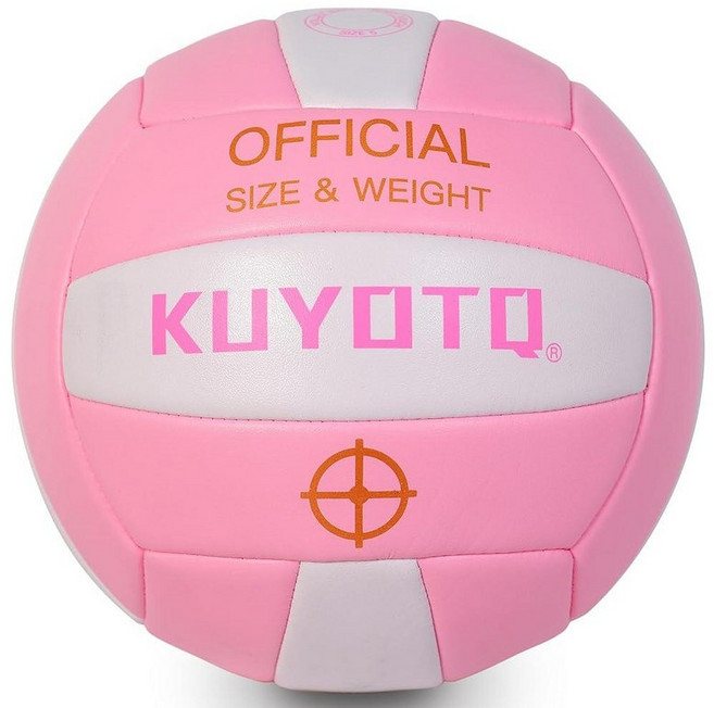 공식 사이즈 5 인/아웃도어 비치 배구 3MM 두꺼운 표면 소프트 가죽 여자 남자 배구 경기장 훈련용 (디플레이션), Pink/White, Pink-white