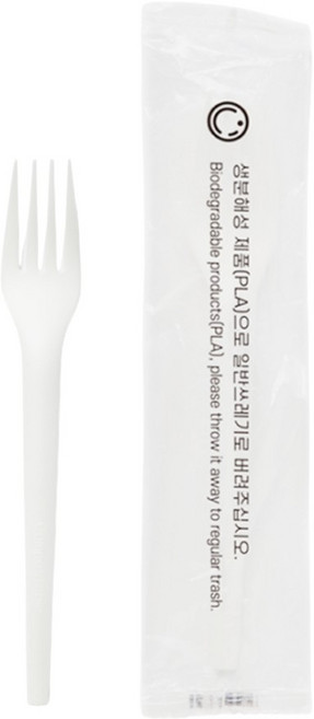 아이엠그리너 생분해 PLA 일회용 포크 화이트 개별포장, 1세트, 100개