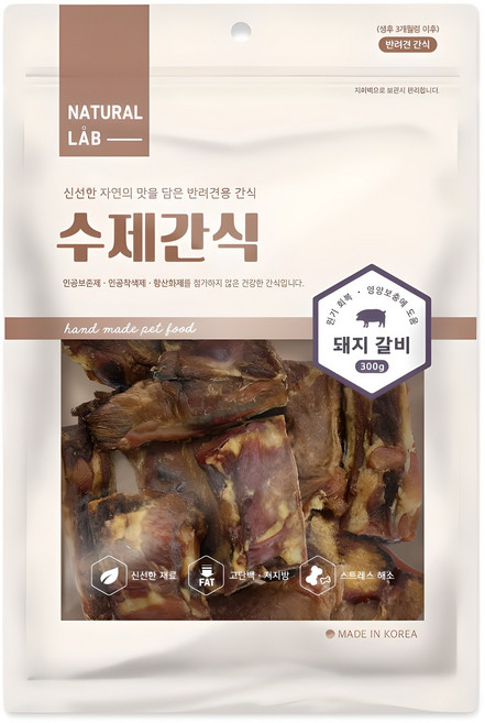 네츄럴랩 강아지 수제 건조간식, 돼지갈비, 300g, 1개