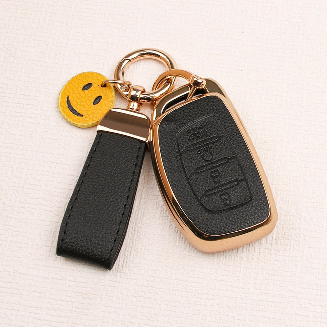 튜모 호환 캐스퍼 아반떼 AD MD 아이오닉 LF쏘나타 뉴투싼ix 올뉴투싼 뉴라이즈 신형i40 스마트키 가죽 TPU 키케이스 키링 키홀더, 스마일 스트랩 B타입, PHD-06 블랙