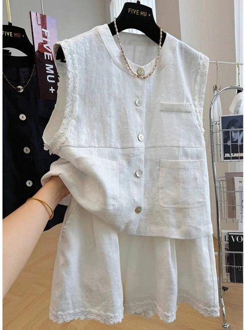 Kingfishe 여성 여름 패션 민소매 블라우스 반바지 세트 ru626DY10