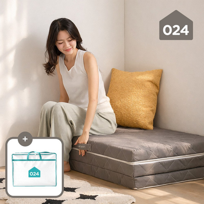 (리뷰이벤트) 024홈 미니멀 푹신한 손잡이 3단 접이식 토퍼 매트리스 MS/SS/Q