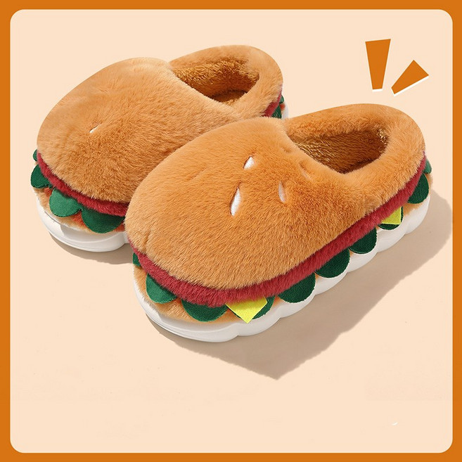 스타일닥터 햄버거 퍼 실내화 방한 겨울 털 슬리퍼 커플 키높이 캐릭터 슬리퍼