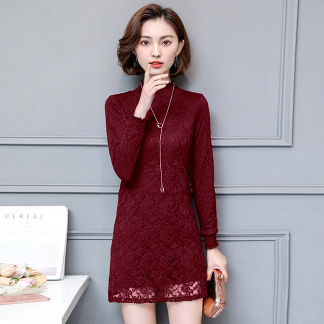 세광몰 미니원피스 긴팔 레이스 기모 스판원피스 413