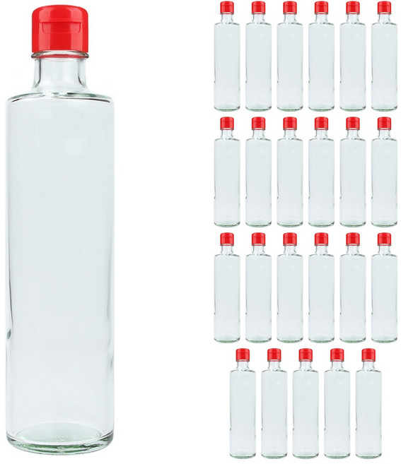 OS원형375 원터치 유리병 1박스 + 원터치캡 빨강, 24개, 375ml