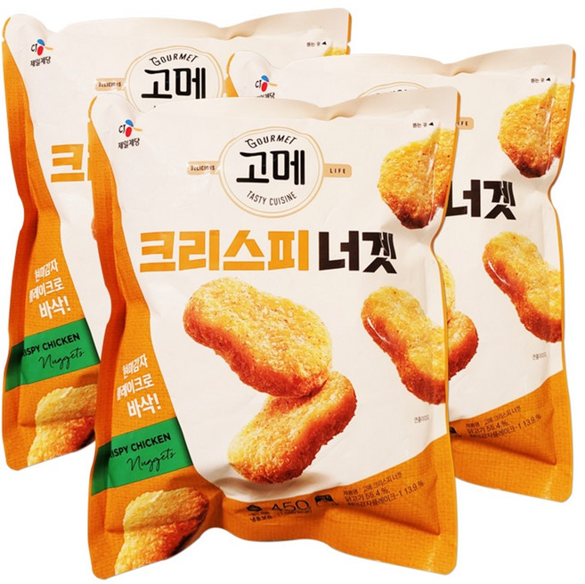 CJ 제일제당 고메 크리스피 너겟 리뉴얼 [무료냉동포장] 치킨너겟 현미감자 플레이크, 450g, 3개