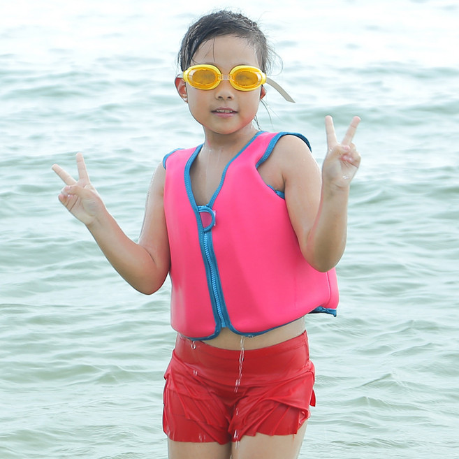 廠家現貨批發男女兒童游泳馬甲背心浮力2-7歲沙灘救生衣助泳衣, 紅色M